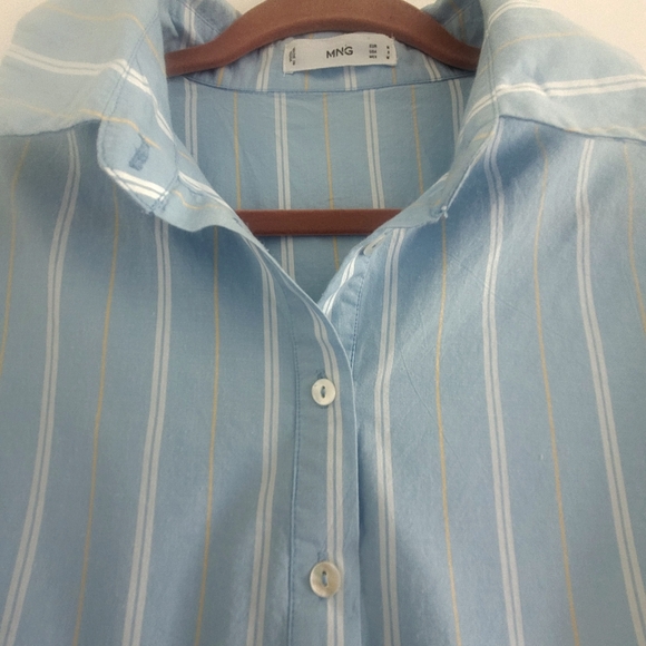 MANGO Puff Sleeves Mini cotton dress light blue, striped - Picture 6 of 6